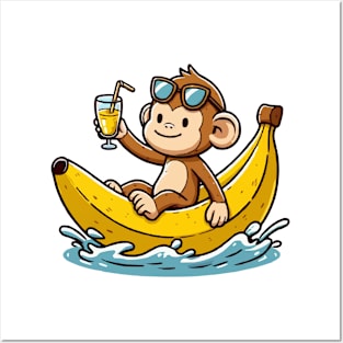 Cute Monkey On Banana canoe Posters and Art